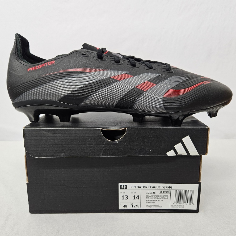 Adidas Predator League FG/MG Soccer Cleats ID1328 Black Grey Red Men's Sz 13
